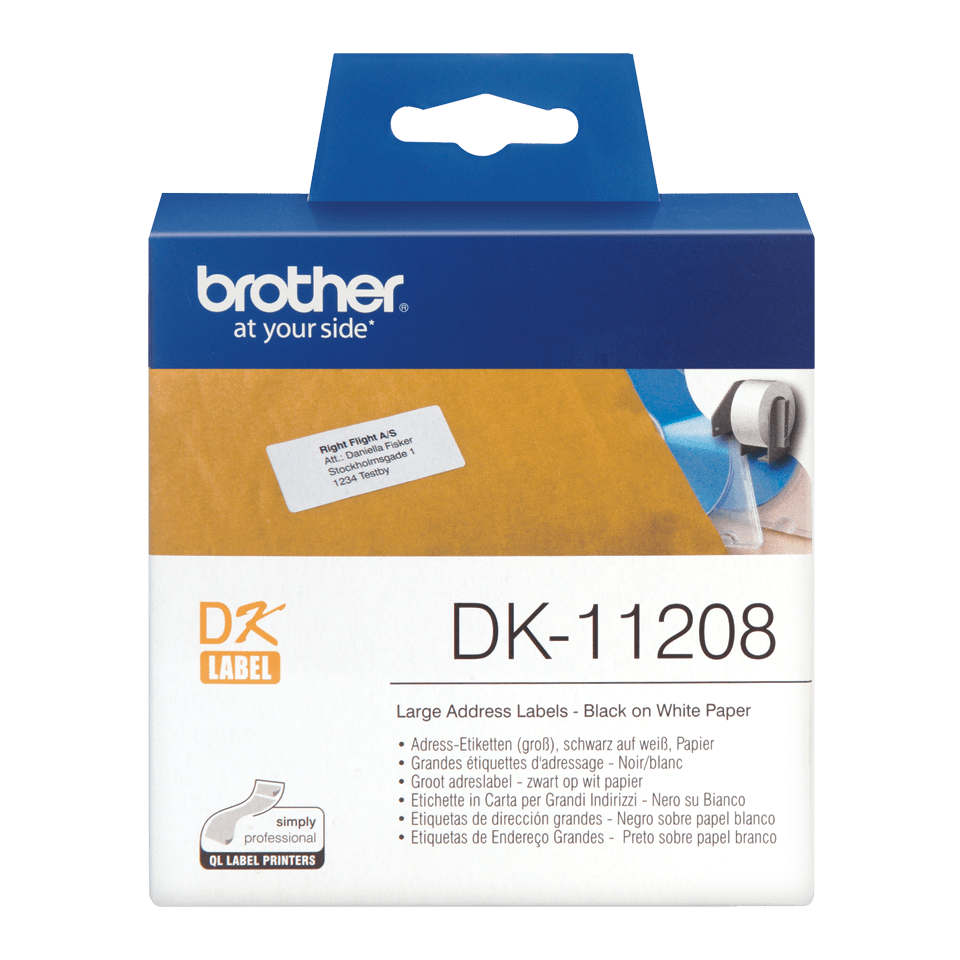 Genuine Brother DK-11208 Label Roll – Black on White, 38mm x 90mm